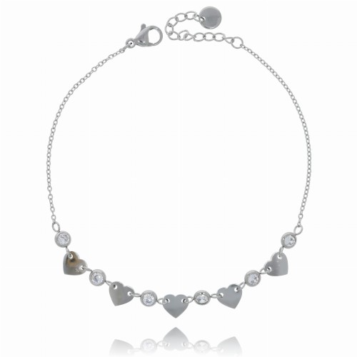 BRANSOLETKA STAL CHIRURGICZNA  KOLOR SREBRNY SERDUSZKA KRYSZTAŁKI 