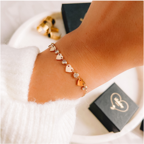 BRANSOLETKA STAL CHIRURGICZNA  KOLOR ZŁOTY  SERDUSZKA KRYSZTAŁKI