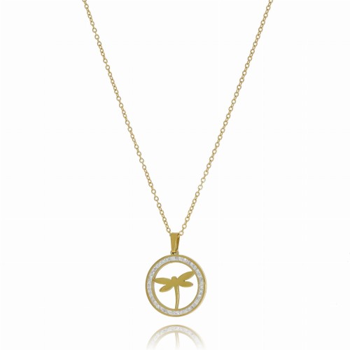 NASZYJNIK  ZE STALI CHIRURGICZNEJ KOLOR ZŁOTY ZAWIESZKA KOŁO KRYSZTAŁKI