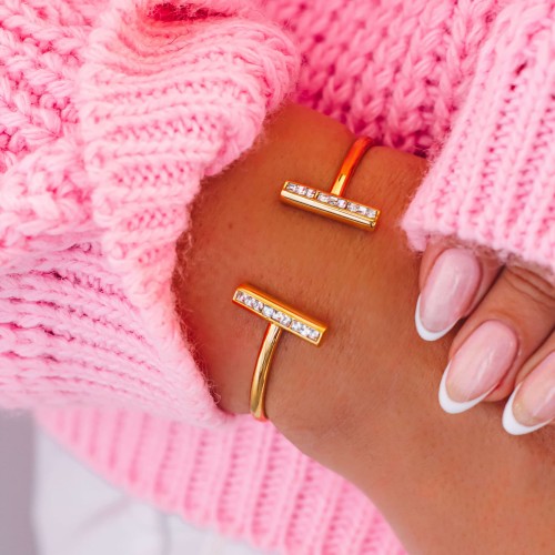 BRANSOLETKA OBRĘCZ ZE STALI CHIRURGICZNEJ KRYSZTAŁKI KOLOR ZŁOTY