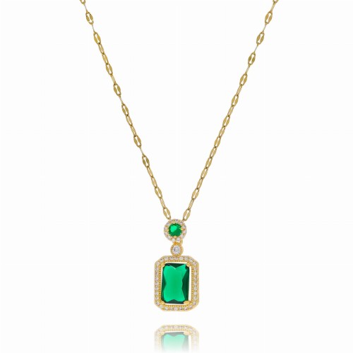 NASZYJNIK  STAL CHIRURGICZNA CYRKONIE KRYSZTAŁEK  KOLOR  ZIELONY  