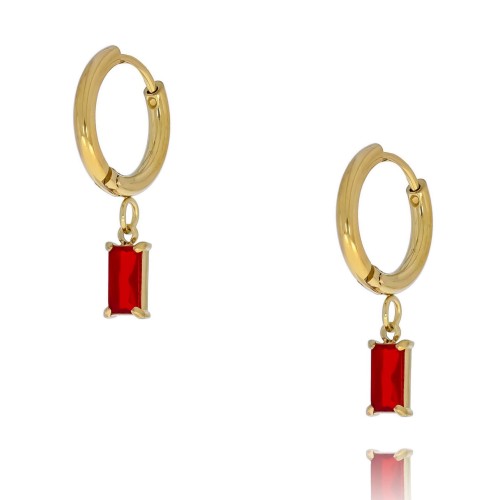 KOLCZYKI ZE STALI CHIRURGICZNEJ KOLOR ZŁOTY KÓŁECZKA CZERWONY KRYSZTAŁEK 