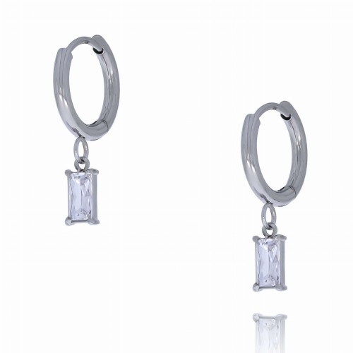 KOLCZYKI ZE STALI CHIRURGICZNEJ KOLOR SREBRNY KÓŁECZKA BIAŁY KRYSZTAŁEK  