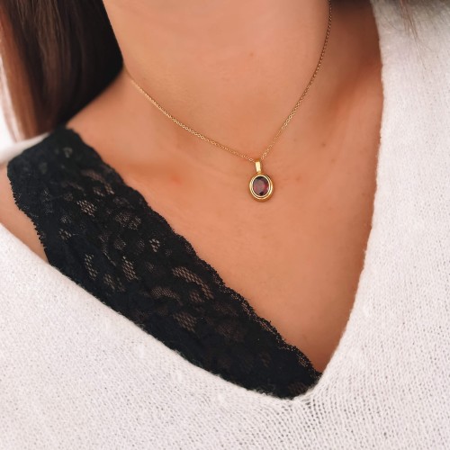 NASZYJNIK  ZE STALI CHIRURGICZNEJ ZAWIESZKA KRYSZTAŁEK KOLOR CZERWONY