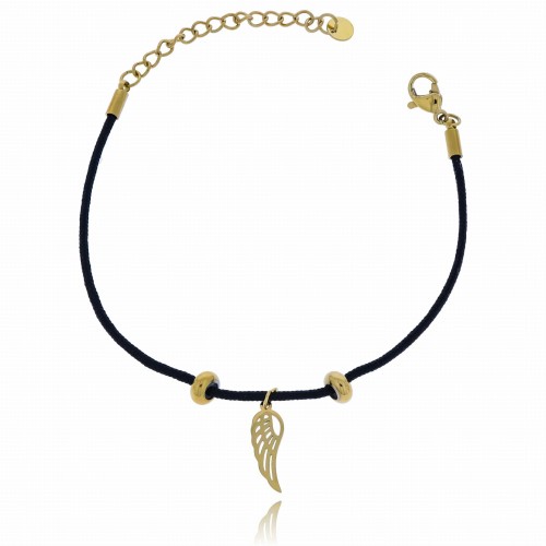 BRANSOLETKA STAL 316 L CZARNY SZNUREK ZAWIESZKA SKRZYDŁO