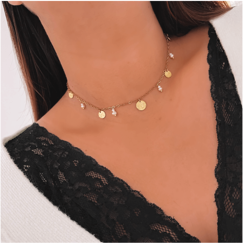 NASZYJNIK  STAL CHIRURGICZNA  ZAWIESZKI PEREŁKI BLASZKI KOLOR ZŁOTY 