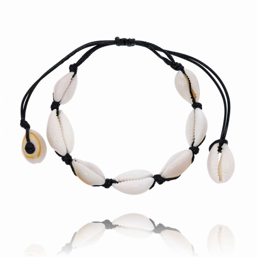 bransoletka na rękę nogę muszelki czarny sznurek.jpg