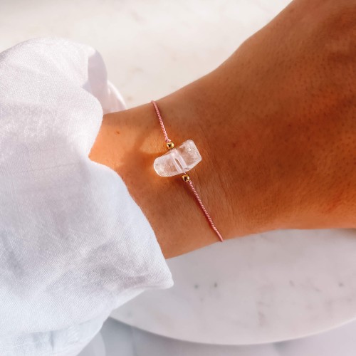 BRANSOLETKA SZNUREK KOLOR RÓŻOWY KORALIKI STAL KRYSZTAŁ GÓRSKI 