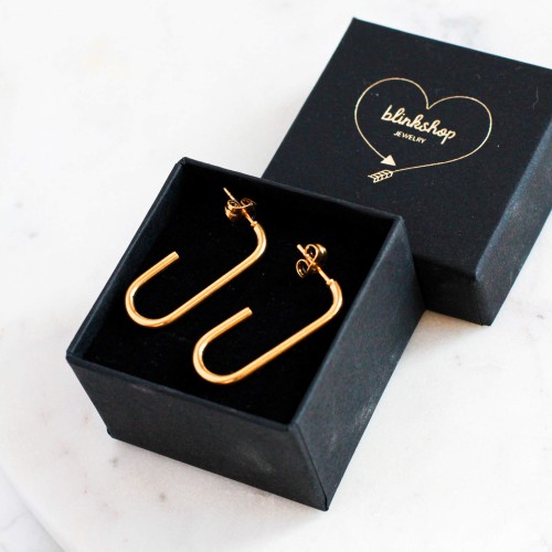 KOLCZYKI ZE STALI CHIRURGICZNEJ OWALNE KOLOR ZŁOTY ELIPSA DŁUGA