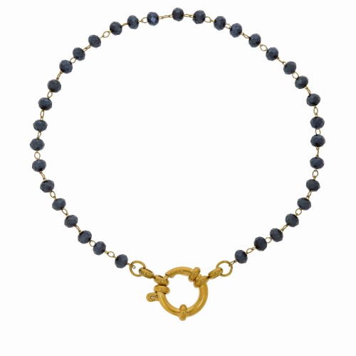 BRANSOLETKA ZE STALI CHIRURGICZNEJ  KORALIKI KOLOR GRANATOWY