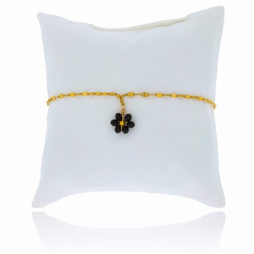 BRANSOLETKA ZE STALI CHIRURGICZNEJ  KWIATEK KOLOR CZARNY