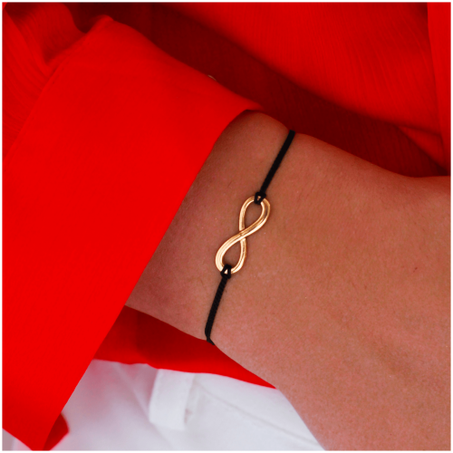 BRANSOLETKA JEDWABNA NIĆ KOLOR CZARNY STAL NIESKOŃCZONOŚĆ