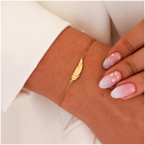 BRANSOLETKA STAL CHIRURGICZNA PIÓRKO KOLOR ZŁOTY 