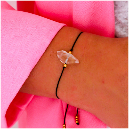 BRANSOLETKA SZNUREK KOLOR CZARNY KORALIKI STAL KRYSZTAŁ GÓRSKI  