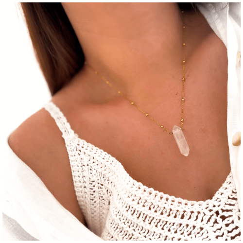 NASZYJNIK  STAL CHIRURGICZNA KOLOR ZŁOTY  KULKI KRYSZTAŁ GÓRSKI