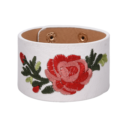 BRANSOLETKA MANKIET BIAŁA NASZYWKA RÓŻA