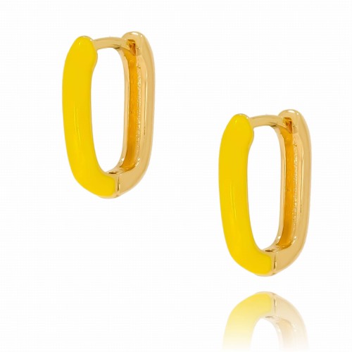 KOLCZYKI ZE STALI CHIRURGICZNEJ ELIPSA OWALNE MINI KOLOR ZŁOTY ŻÓŁTA EMALIOWANE