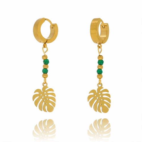 KOLCZYKI ZE STALI CHIRURGICZNEJ MONSTERA SZMARAGD KORALIKI