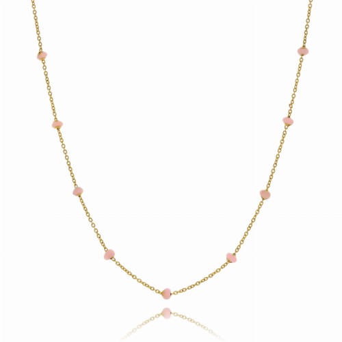 NASZYJNIK ZE STALI CHIRURGICZNEJ EMALIOWANE KORALIKI PUDROWY RÓŻ