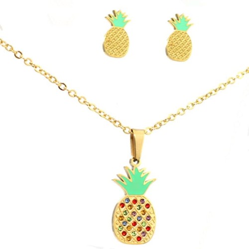 ŁAŃCUSZEK ANANAS STAL CHIRURGICZNA KRYSZTAŁKI KOMPLET