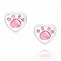 Kolczyki srebrne próby 925 serce łapka różowe cyrkonie dla dziewczynki