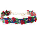 CHOKER DENIM RÓŻE NASZYWKI