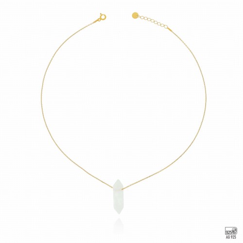 NASZYJNIK  SREBRO POZŁACANE PRÓBA 925 KAMIEŃ KRYSZTAŁ GÓRSKI