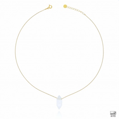 NASZYJNIK  SREBRO POZŁACANE PRÓBA 925 KAMIEŃ KRYSZTAŁ GÓRSKI BRYŁKA