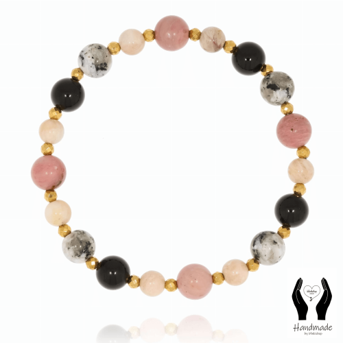 BRANSOLETKA Z KAMIENI NATURALNYCH ONYKS Z RODONITEM