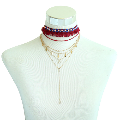 CHOKER KOMPLET BOHO ŁAŃCUSZKOWY FRĘDZLE BODY CHAIN