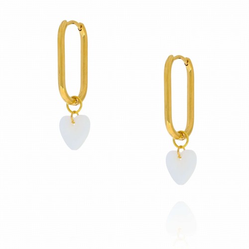 KOLCZYKI ZE STALI CHIRURGICZNEJ ELIPSY Z SERDUSZKIEM KOLOR ZŁOTY