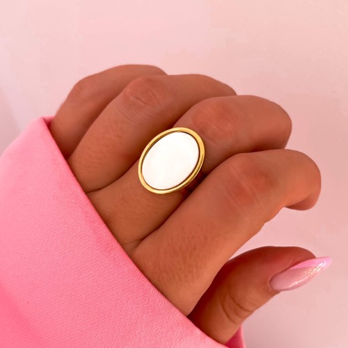 ZŁOTA OBRĄCZKA SYGNET ZE STALI CHIRURGICZNEJ MASA PERŁOWA