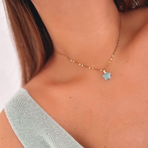 NASZYJNIK CHOKER Z GWIAZDKĄ Z AMAZONITU STAL CHIRURGICZNA  