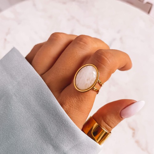 ZŁOTA OBRĄCZKA SYGNET ZE STALI CHIRURGICZNEJ KRYSZTAŁ GÓRSKI