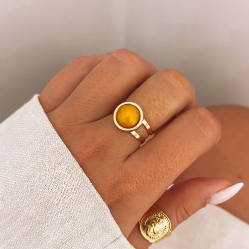 ZŁOTY PIERŚCIONEK Z OCZKIEM ZE STALI CHIRURGICZNEJ TOPAZ