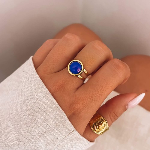 ZŁOTY PIERŚCIONEK Z OCZKIEM ZE STALI CHIRURGICZNEJ SZAFIR