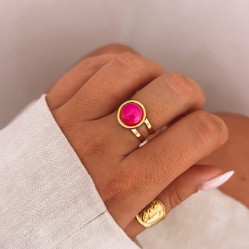 ZŁOTY PIERŚCIONEK Z OCZKIEM ZE STALI CHIRURGICZNEJ AGAT RÓŻOWY