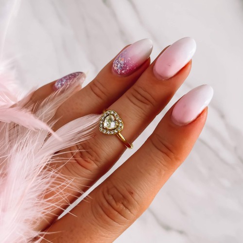 ZŁOTY PIERŚCIONEK Z OCZKIEM SERDUSZKO ZE STALI CHIRURGICZNEJ KRYSZTAŁKI 