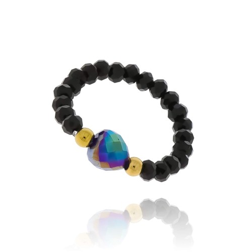 PIERŚCIONEK NA GUMCE ZE STALI CHIRURGICZNEJ OPALIZUJĄCY KORALIK