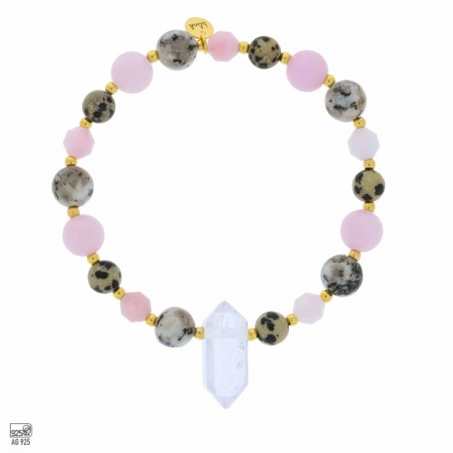 BRANSOLETKA  SREBRO POZŁACANE PRÓBA 925 KRYSZTAŁ GÓRSKI KAMIENIE