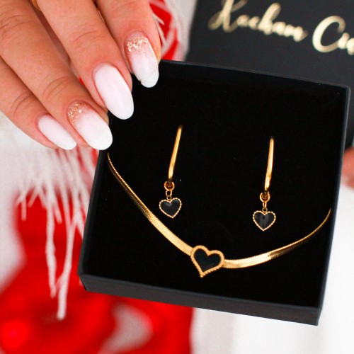 kolczyki elipsy ze stali chirurgicznej elipsa z czarnym serduszkiem .JPG