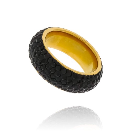 ZŁOTY PIERŚCIONEK ZE STALI CHIRURGICZNEJ OBRĄCZKA WYSADZANA CZARNYMI KRYSZTAŁKAMI 