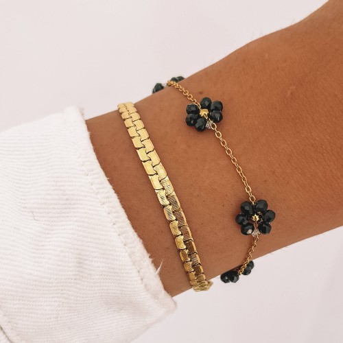 bransoletka ze stali chirurgicznej czarne kwiatki koraliki  .jpg