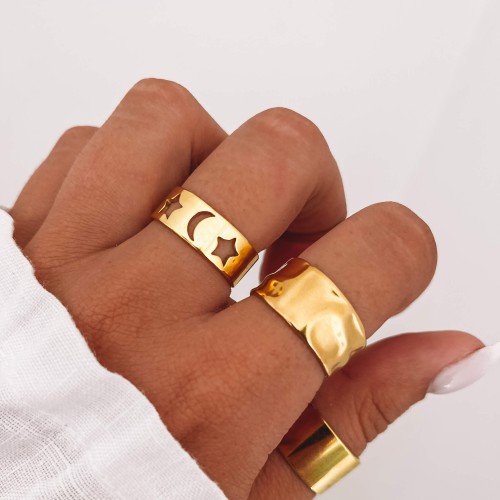 PIERŚCIONEK ZŁOTA OBRĄCZKA KSIĘŻYC GWIAZDKI ZE STALI CHIRURGICZNEJ 