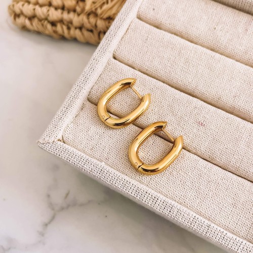 KOLCZYKI ZE STALI SZLACHETNEJ POZŁACANE ELIPSY GRUBE 