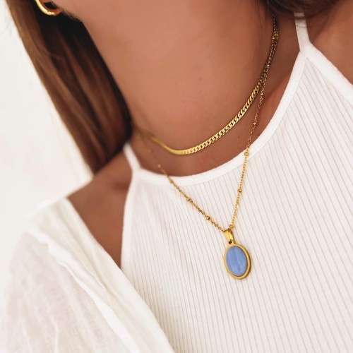 NASZYJNIK MEDALION Z KAMIENIEM AGAT STAL SZLACHETNA 