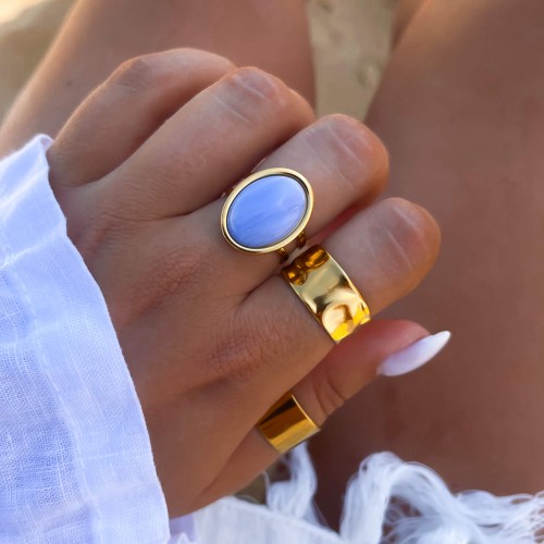 ZŁOTA OBRĄCZKA SYGNET ZE STALI CHIRURGICZNEJ AGAT 