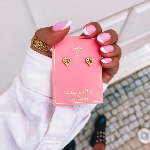 ZŁOTE KOLCZYKI ZE STALI CHIRURGICZNEJ DIAMENTY WKRĘTKI