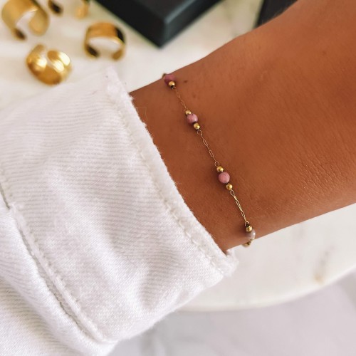 złota bransoletka koraliki rodonit stal chirurgiczna .jpg