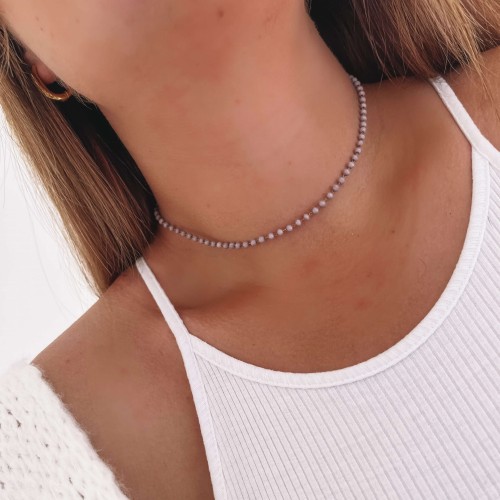 NASZYJNIK CHOKER STAL CHIRURGICZNA  KORALIKI LILAC KLASYCZNY  